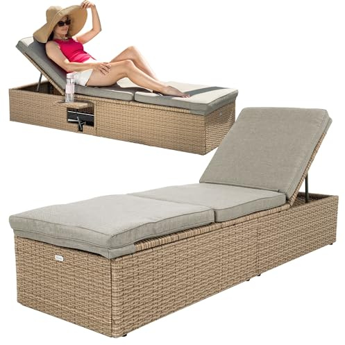 di volio Relaxliege Asco - bequem und robust, Verstellbarer Relaxstuhl aus wetterfesten Materialien, Sonnenliege für Garten & Wohnung (Beige)