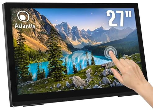 Atlantis A05-T27A-VHDM Moniteur tactile 27 pouces, écran tactile 10 touches, Full HD 1920x1080, HDMI VGA DP, inclinable 15°-50°, verre de protection 7H, contraste 1000:1, angle 178/178, Vesa 100