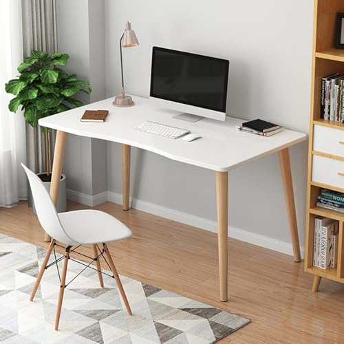 loyliawa Escritorio para computadora, escritorio de oficina simple, escritorio de estudio de oficina en casa de estilo nórdico, mesa de escritura de madera, escritorio pequeño con borde ergonómico,
