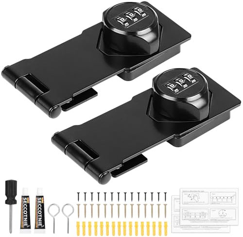 SUPAWAY 2 piezas Cerradura de seguridad con pestillo de contraseña de 4,5 pulgadas Cerradura de combinación para puertas y armarios Cerradura de combinación de contraseña con tornillos, Negro