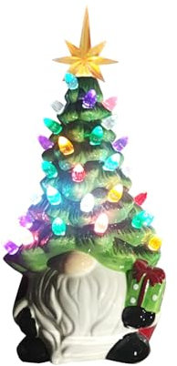 AKTOUR Piccolo gnomo da giardino per esterni e luminosi, decorativo, per albero di Natale, con batteria a bottone, ornamento da scrivania, ornamento da scrivania (verde, taglia unica)