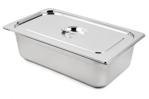 CateringBase Ltd Stainless Steel 1/1 Gastronorm Bain Marie Food Container Pan with Lid, 150mm Deep