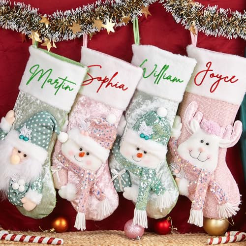 Thinocusty Personalisierte Weihnachtsstrümpfe mit Namen – 40,6 cm großes Familien-Weihnachtsstrumpf-Set, Weihnachtsstrumpf für Kamin, Weihnachtsdekorationen C