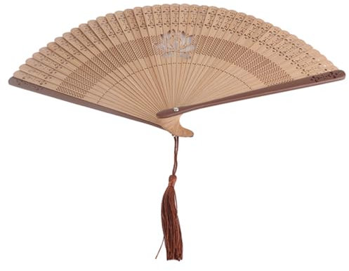 Gsycle Handfächer aus Holz, faltbar, Hohlmuster, Sommerfächer, Vintage, chinesische Fächer mit Quaste für Frauen, Hochzeitsdekoration, Tanzparty (Brown Fan Bone)