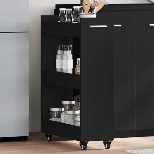 Schrank mit Rollen Schwarz 60x22x79 cm Holzwerkstoff,Geräumiger Rollcontainer aus Holzwerkstoff in Schwarz für Ordnung und platzsparende Aufbewahrung Küchenschränke, Aufbewahrungsschränke, Schließfäch