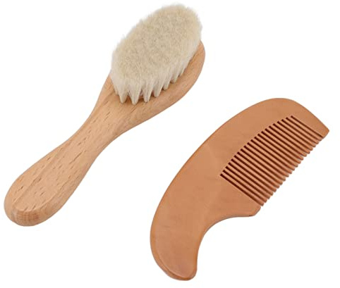 Babybürsten- und Kammset aus Bio-Holz und Ziegenhaar. Babyhaarbürste für Sanfte Haarpflege und Badezeit