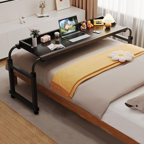 GWWBD Betttisch Auf Rollen，überbetttisch Rollen Verstellbar Bett Beistelltisch Mit Höhenverstellbar Rolltisch Klappbar über-betttisch Pflegetisch(Color:Schwarz+)