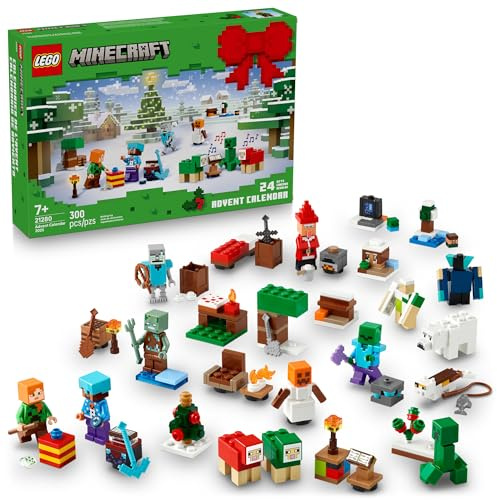 LEGO Minecraft Advent Calendar 2025 Building Toy - Kids Holiday Countdown Set for Boys & Girls, Ages 7+ - 24 Buildable Surprises & 8 Minifigures for Gamers - Collectible Gift for Christmas - 21280