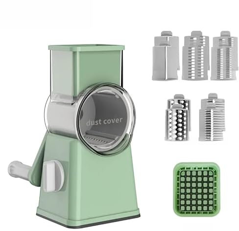 Rotary Cheese Grater Vegetable Slicer - Food Chopper, Vegetable Slicer, Cutter, Grater,Durable Stainless Steel Surface and Blades Kitchen Gadgets Sets with Container