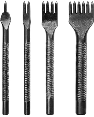 KEWAYO 4-teiliges Lederlocher-Set aus legiertem Stahl | 1/2/4/6 Zinken (5mm) | Profi-Stanzwerkzeug für Gürtel, Armband, Dickes Leder | Scharfes DIY Werkzeug mit ergonomischem Griff