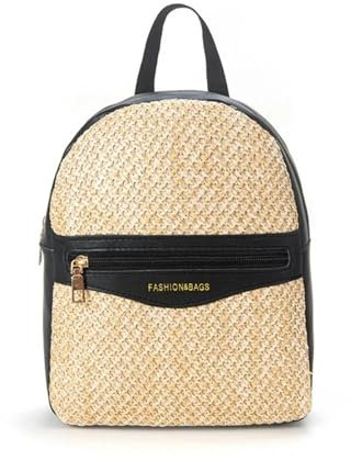 DuomaiJJ Borsa A Tracolla Zaino Intrecciato con Cannuccia Intrecciata da Donna con Zaino Estate Zaino da Viaggio Femmina-Nero