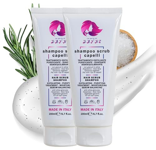Le Perle di Dafne - 2x200 ml Shampoo Scrub Cuoio Capelluto con Granuli di Silica e Aloe Vera - Esfolia e Idrata, Elimina Cellule Morte e Stimola la Crescita dei Capelli, con olio di rosmarino