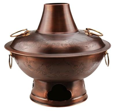 MEIZHITU Faitout au charbon de bois pour la cuisson au charbon de bois - Casserole en cuivre à l'ancienne - Commercial - Ustensiles de cuisine (34 cm)