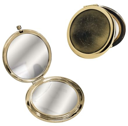 LuckyOpt Specchio compatto, in metallo, double-face, con ingrandimento 1x/2x, specchio rotondo da tasca non distorto, da donna, per viaggi, borse, portafogli (bronzato)