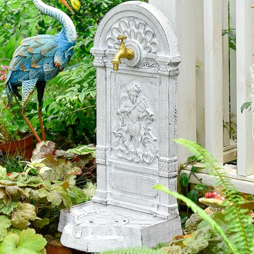 GSATREY Standbrunnen Antik, Bodenmontierter Wasserhahn, Trinkwasser Wassersäule, Vertikale Garten Wassersäule, Bodenmontage, für Familiengärten, Villenhöfe(White)