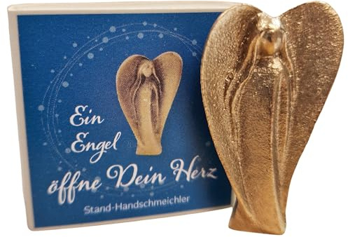 Kleiner Schutzengel aus massiver Bronze Gold 3,7 x 2,7 cm - EIN Engel öffne Dein Herz - mini Geschenk Glücksbringer für Mann und Frau für alle Anlässe