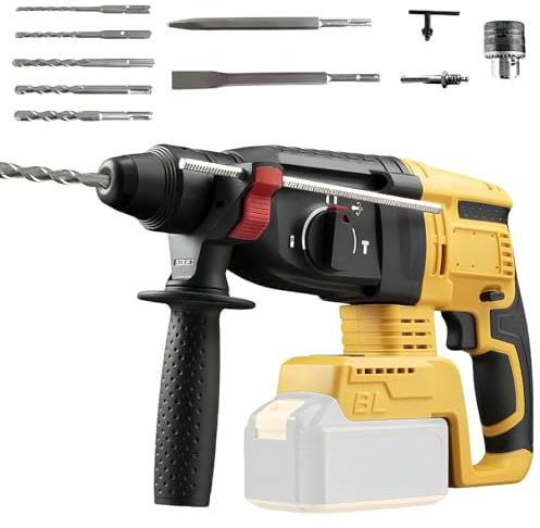 Taladro de martillo inalámbrico compatible con batería DeWalt de 18 V 20 V máximo, taladro de martillo compacto sin escobillas, 4500 BPM, energía de impacto de 2.7 J (sin batería)