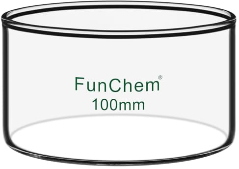 FunChem Coupelle de Cristallisation En Verre Borosilicaté Sans Bec pour Évaporation Et Cristallisation, Diamètre Extérieur 100 Mm, Cristallisoir de Laboratoire 300 ml avec Fond Plat