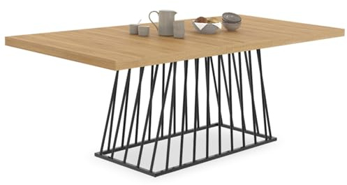 IDMarket - Table à Manger Extensible Rectangle Yuna 160-200 cm Pied Filaire | Avec plateau bois et pied filaire en métal noir, capacité 6-10 personnes