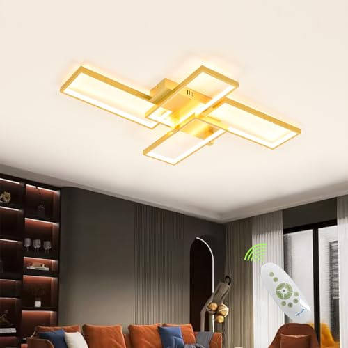 Guang Shuo Gold LED Deckenleuchte Moderne Deckenlampe Wohnzimmer Atmosphärische Rechteckige Deckenstrahler Acryl Deckenlampe Led mit Fernbedienung,schwarz,L90cm
