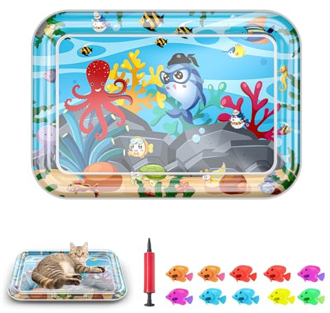 Lopxenu Multi-Farbe beleuchtete Katze Wassermatte, interaktive Katze Spielzeug, 2025 Neue dauerhafte Kühlung Pad für Haustier, 1mm verdickte Anti-Kratzer Leckage Proof Katze Wasser Sensor Spiel Mat