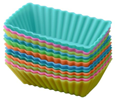 Moule à Muffins en Silicone 12 Pièces, Forme Classique pour Cuisson | Résistant aux Hautes Températures, Compatible Four, Rangement Facile, pour Gâteaux et Macarons Couleur Aléatoire