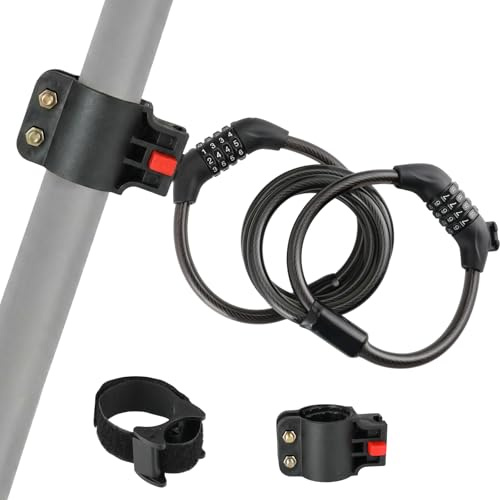 TLGREEN E Scooter Schloss, Doppelschloss-Kabelschloss mit Halterung, Doppeltes Zahlenschloss mit 4-stelligem Code, Fahrradschloss 125cm/12mm, Ideal für E-Scooter, Fahrrad & Roller, Kinderwagen