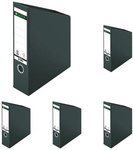 Leitz Stehsammler 80 mm Rückenbreite, A4, Hartpappe, Faltbar, Schwarz, 24230095 (Packung mit 5)