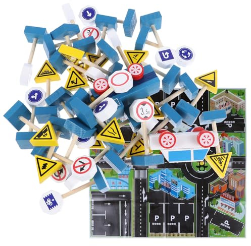 Abaodam Jeu de Construction de Panneaux de Signalisation Routière pour Garçon et Filles 33 Blocs Colorés 2 Petites Voitures 1 Carte Éducatif de Reconnaissance Sécurité, Plastique Robuste,