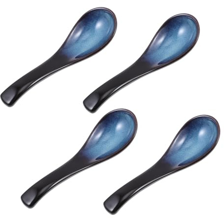 MUELODSIC Ensemble 4 Cuillères à Soupe en Céramique Japonaise Bleu Cat's Eye, Cuillères à Porridge Rétro pour Usage Domestique, Vaisselle la Cuisine Traditionnelle, Ustensiles Repas Faciles