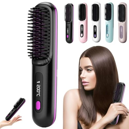 2026 Neu Stylingbürste Für Kurze Haare, Go Brush Pro - Glättbürste Kabellos - Tragbar & Wiederaufladbar Styling Bürste für Reisen und Täglichen Gebrauch, Haarschonendes & Langlebiges Design (Schwarz)