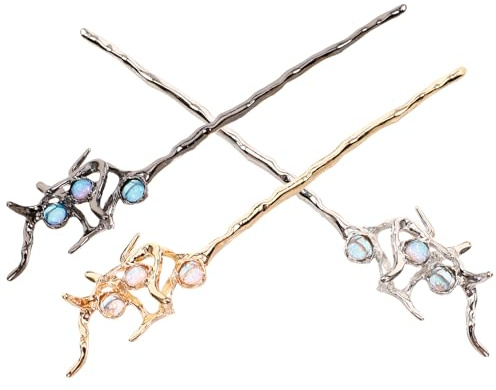 Mikinona 3pcs Chinese Hair Chopsticks Hair Sticks Gemstone Alloy Hairpins Vintage Style Accessories for Women Traditional Forks