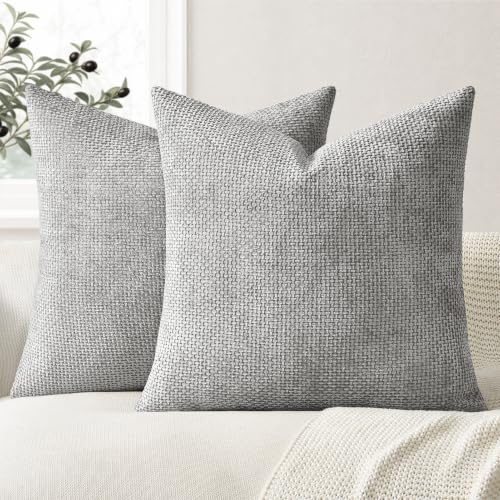 Topfinel 2er Set Kissenbezug 40x40 cm in Grau Flauschiger Chenille-Stoff Deko Wohnzimmer Schlafzimmer Boho Kissen Skandinavisch Sofakissen Komfort Geeignet Für Bett Garten Balkon