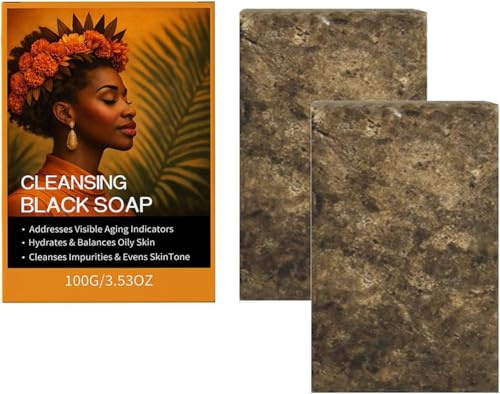 Afrikanische Schwarze Seife, Gesichtsseife gegen Akne. Sanfte 2-in-1-Reinigung für Gesicht und Körper, intensive Feuchtigkeitspflege, für alle Hauttypen.