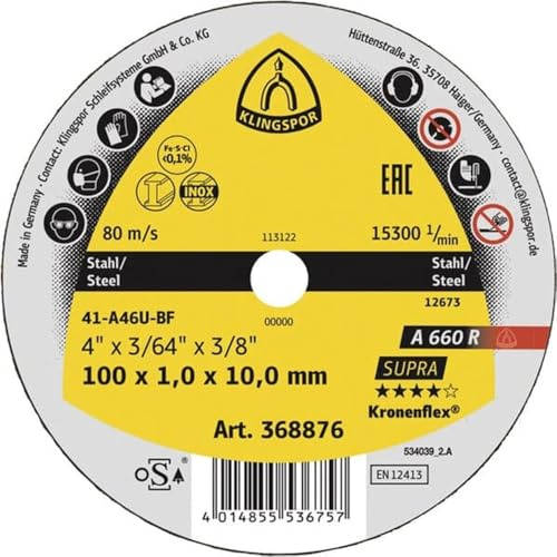 Klingspor Trennscheibe A 660 R Supra 100 x 1 x 10 mm | extra dünne Kleintrennscheibe für Edelstahl & Stahl | hohe Standzeit | saubere Schnitte ohne Grat | 25 Stück | 329103