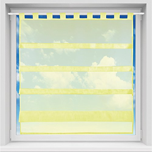 Bestgoodies Bistrogardine in transparent mit Raffoptik, einfarbige und lichtdurchlässige Voile-Scheibengardine mit Schlaufe, in vielen Größen verfügbar (100 x 110 cm/gelb - Lemon)