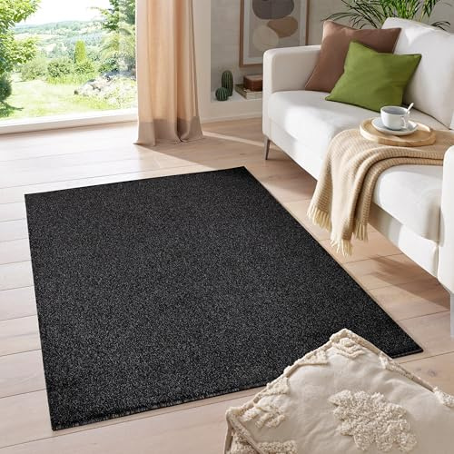 HomebyHome Teppich 280x370 cm Anthrazit, Kurzflor, Einfarbig, Modern, Rechteckig, Pflegeleicht, rutschfest, XXL Bodenteppich für Wohnzimmer, Schlafzimmer, Essbereich