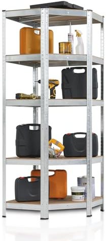 Juskys Scaffale ad Angolo Corner Basic 180 x 70 x 40-70 cm | 875kg | 5 Ripiani | Metallo Zincato | Per Carichi Pesanti a Innesto per Cantine Argento