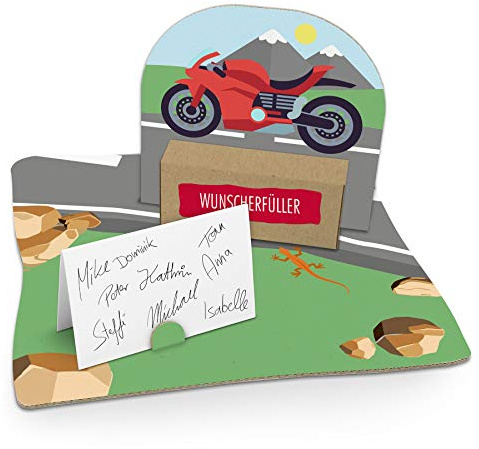 itenga Geldgeschenk I Motiv Motorrad Tour I Geburtstag I Mitbringsel I Gutschein I Geschenkverpackung mit Bodenplatte, Geschenkkarte und Stickerbogen - zum Basteln und Dekorieren