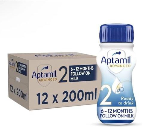 Aptamil Advanced 2 Follow On Baby Milk Ready to Use Liquid Formula 6-12 Months 200 ml (Pack of 12 Bottles)