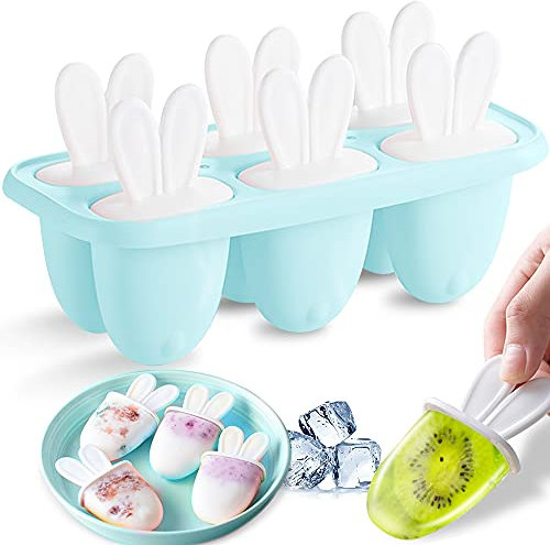 Eisformen, 6 Eisförmchen Popsicle Formen Set, Eisform Silikon, EIS am Stiel Bereiter, Stieleisformer LFGB Geprüft, Mini Eisform für Kinder (Blau-1)