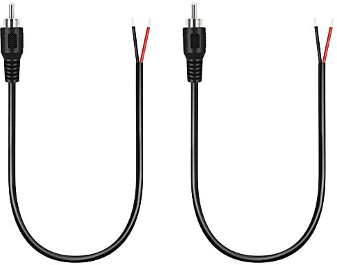 Bolvek 2 Pack 10 inch RCA Male to Speaker Wire, RCA Male Plug Adapter Connector to Bare Wire Open End Audio Cable for Amplifier Audio Video Receiver Speakers