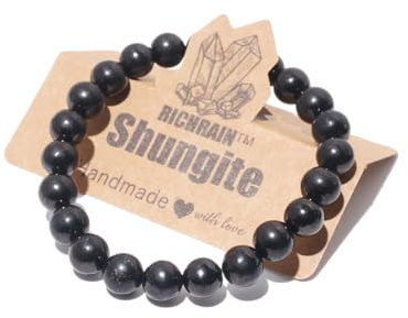 RICHRAIN Shungita Pietra Naturale - Braccialetto di Shungit Braccialetto di Protezione per uomini e donne con gemme naturali di cristallo, pietra, Talla única