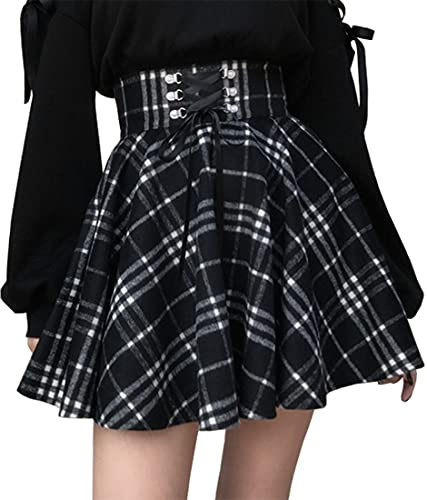 PADOLA Rock Damen Faltenrock Damen Karierter Rock Winter A Linie Minirock High Waist Plissee Rock Schulmädchen Plaid Skirt Steampunk Gothic Rock Schottenrock