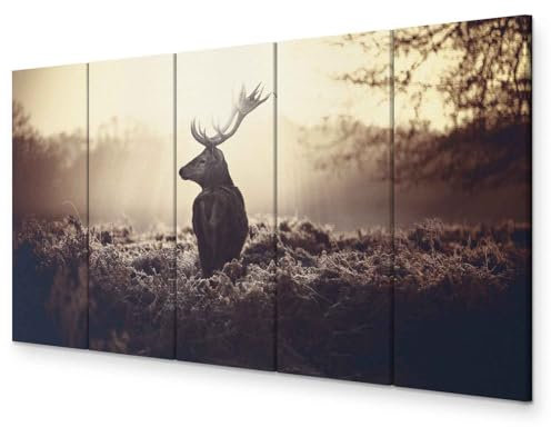murando - Akustikbild Hirsch 5 tlg Bilder Akustikschaum Schallschutz Wand Deko Kunst Akustikpaneele Wandpaneele Schalldämmung Wandbild Schallabsorber Akustikplatten Natur Tier Landschaft g-B-0045-b-p