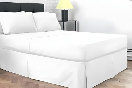 Dazzle Collection® Mantovana giroletto plissettata in policotone, tinta unita, per letto singolo, matrimoniale, king e super king (singolo, bianco)