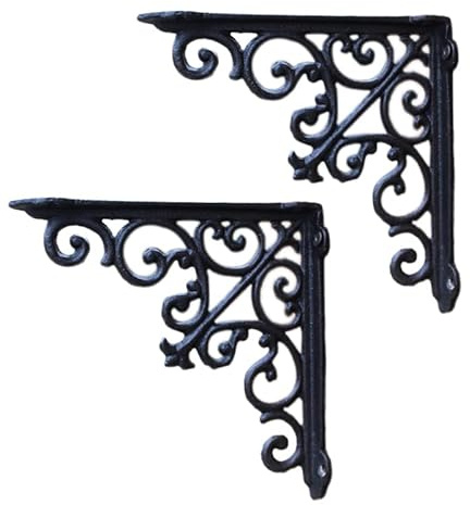 2Pcs Equerre Etagere Murale Rustiques, Equerre Charge Lourde Ancien, Support Etagere Murale pour étagères Bricolage, pour Jardin Décoration Murale, Porte-manteau mural (12cm/4.7in,Black)