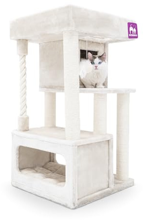 Petrebels Arbre à Chat Lodge 107 cm, Couleur Beige/Crème, Extrêmement Stable Design Arbre à Chat