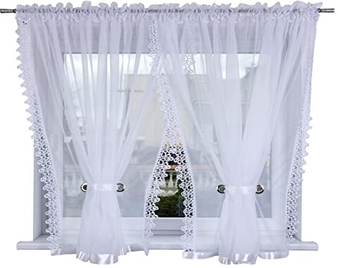 Generisch Fertige Gardine Cordoba 400 x 155 Weiss Voile Fensterdekoration Vorhänge Gipüre