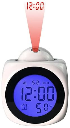 YUMILI Digital Wecker, Schlafzimmer Digital Projektion Wecker mit USB Ladekabel Digitaler Wecker mit Genaue Zeit und Temperatur für Schreibtisch Wand Projektionswecker (Weiß)